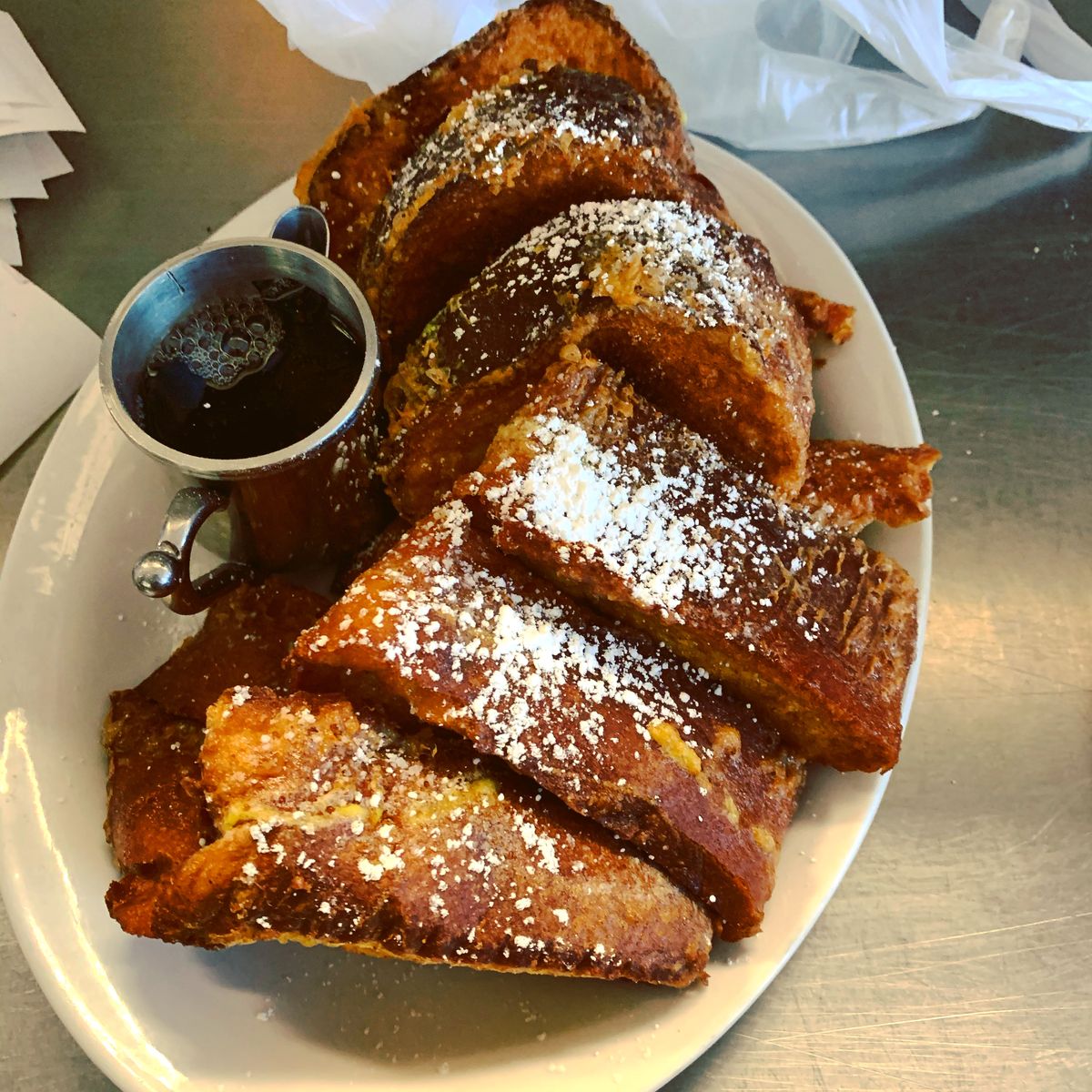 French toast sticks dusted with powdered sugar