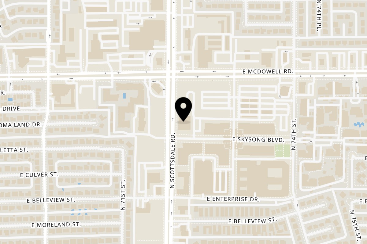 Map showing the location of New York Bagels `N Bialys Skysong on 1455 N Scottsdale Rd UNIT 110 in Scottsdale