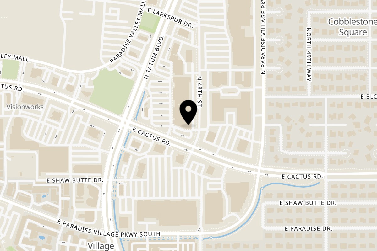Map showing the location of New York Bagels `N Bialys Phoenix on 4722 E Cactus Rd in Phoenix